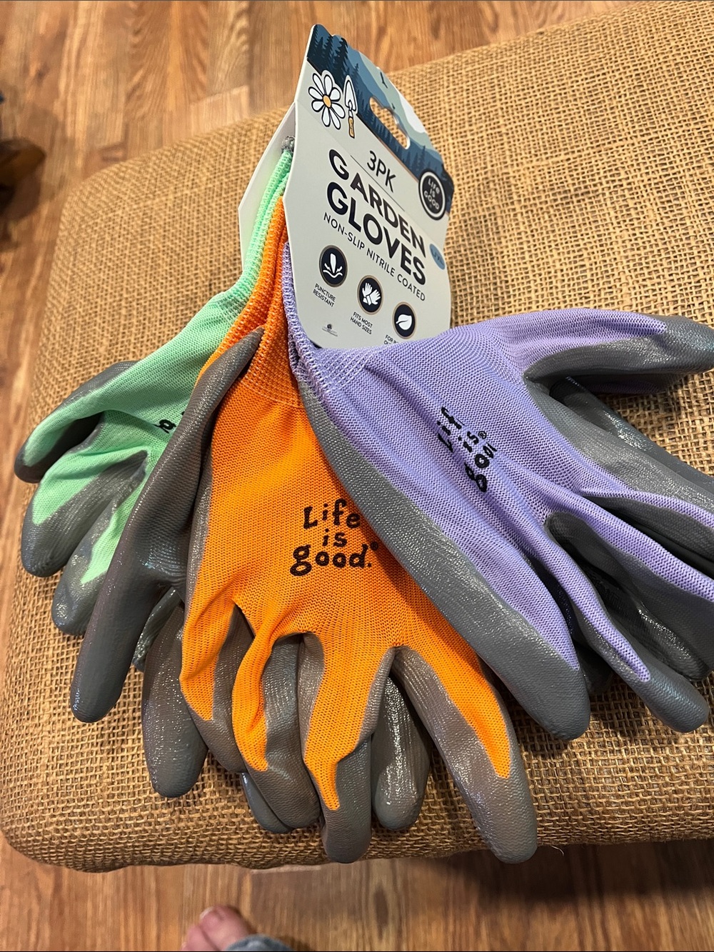 Life Is Good 3-Pack Garden Gloves in Orange, Lilac, Mint Green